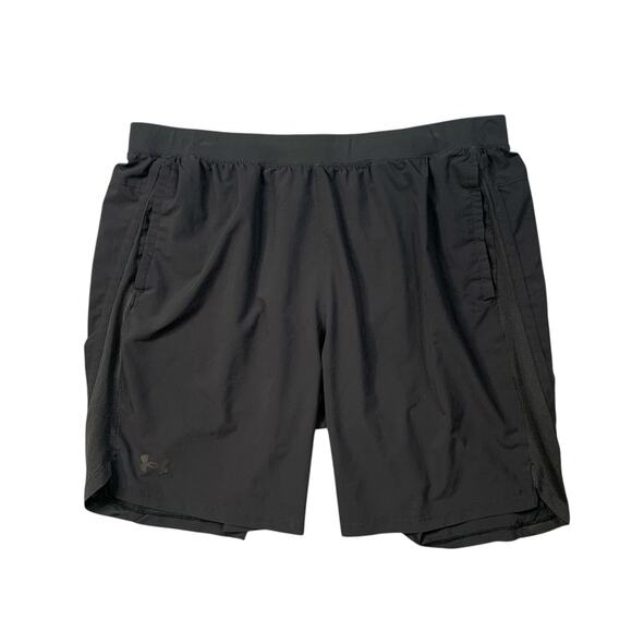Under Armour Shorts Mens 2XL Black Launch Run 9 Inch Fitted Heatgear Brief Lined - Picture 1 of 12